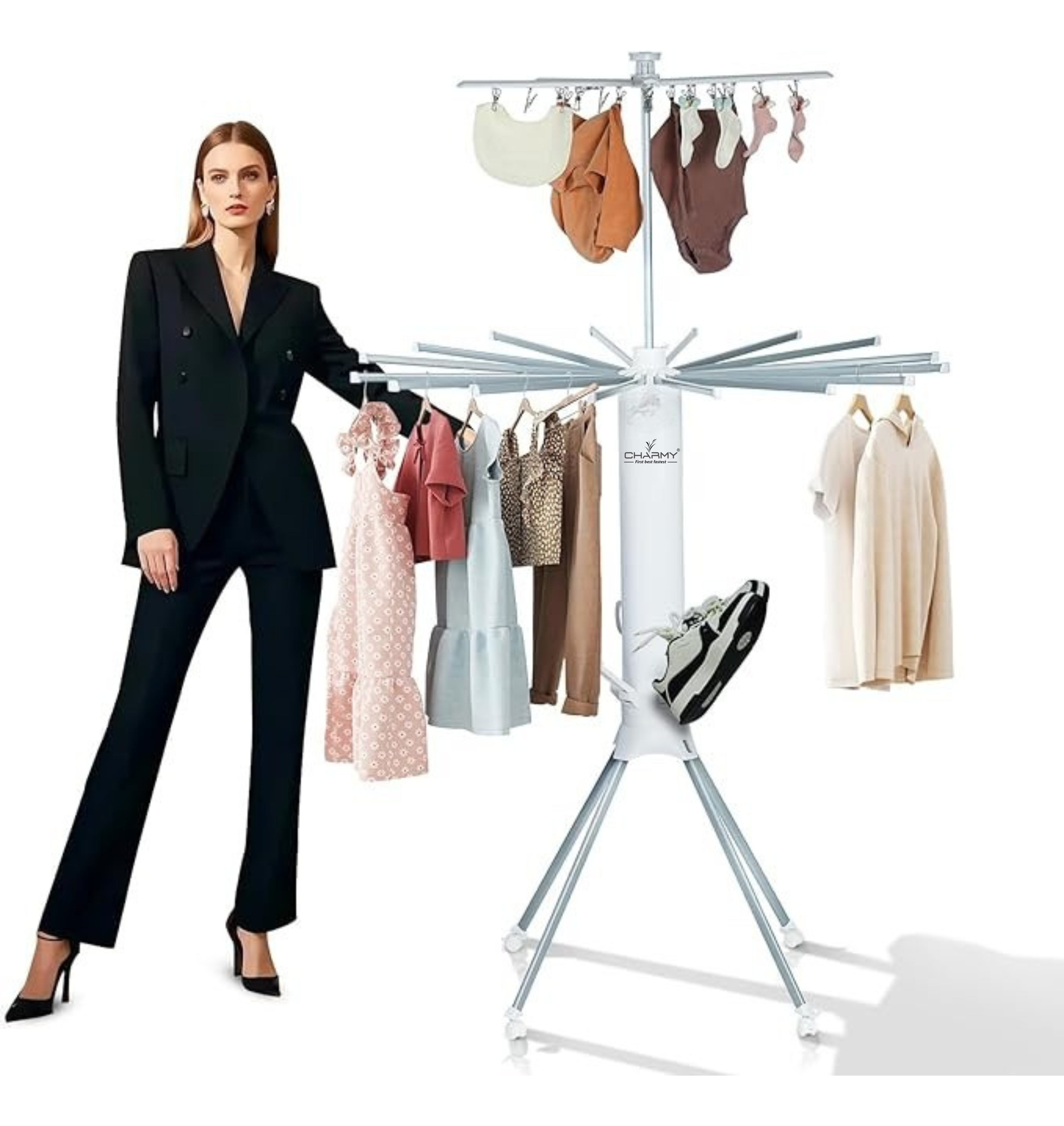 Octopus Cylinder Cloth Drying Stand With Shoe Dryer | 4 Legs | Multi Layer