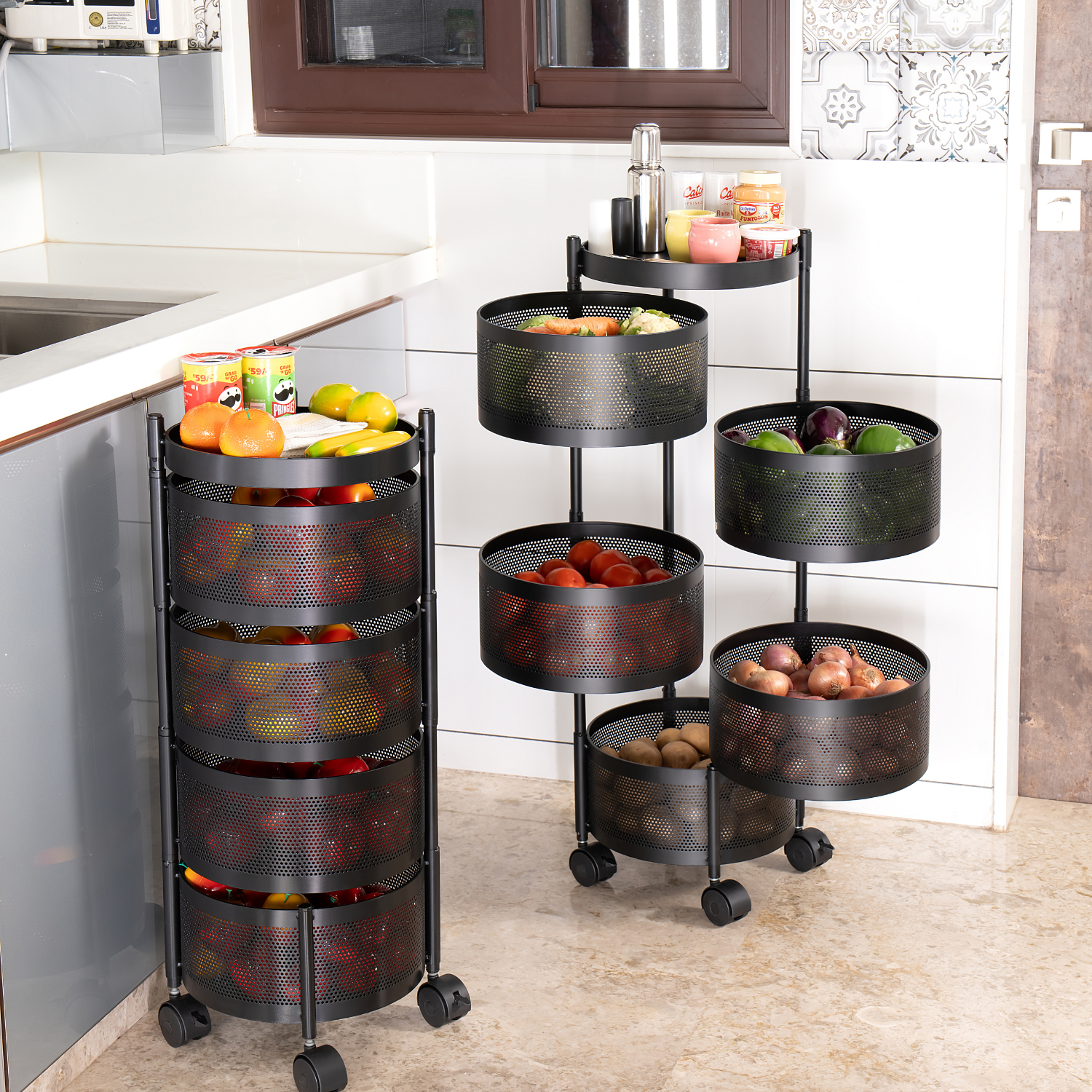 5 Tier Round Rotating Trolley | Black